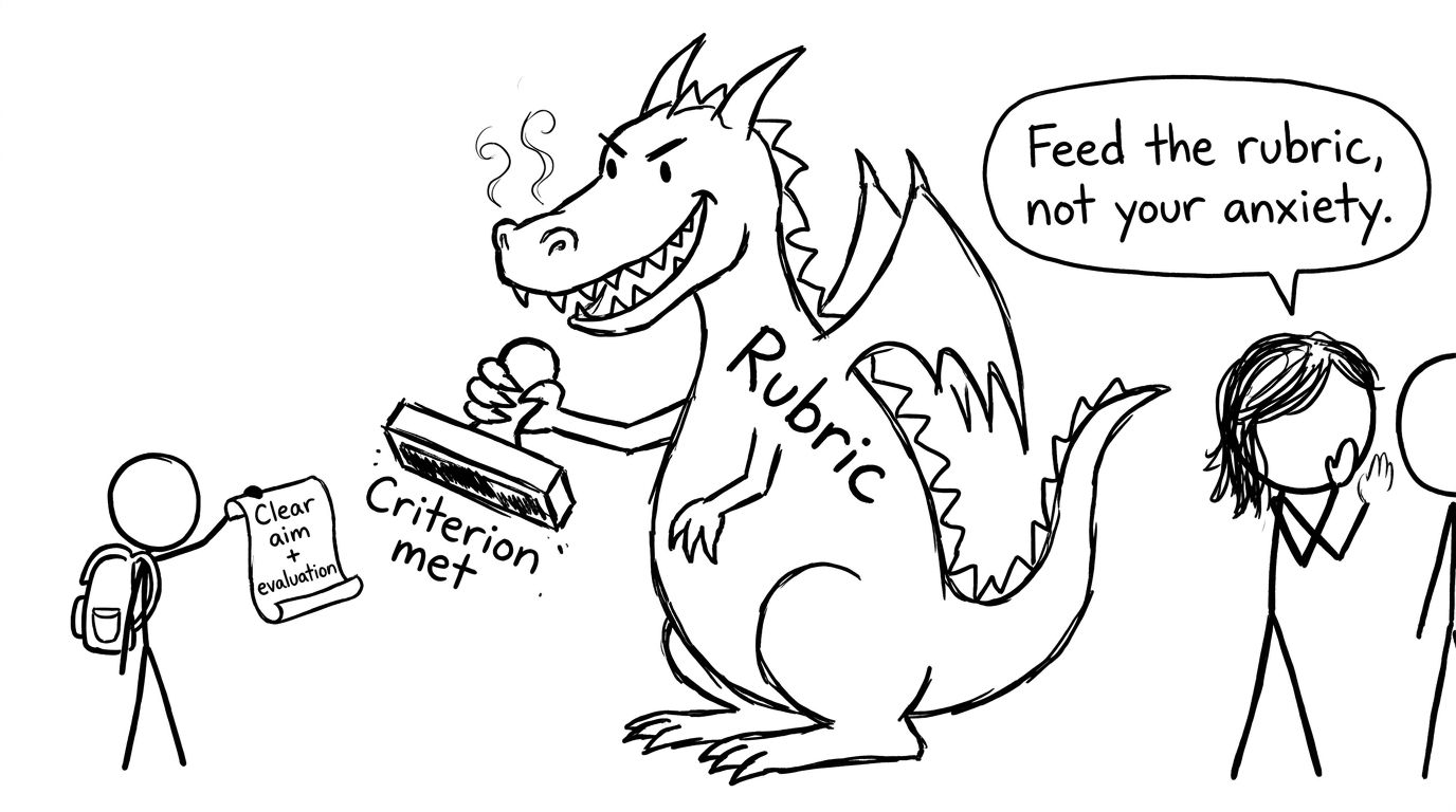 Student feeding the rubric dragon