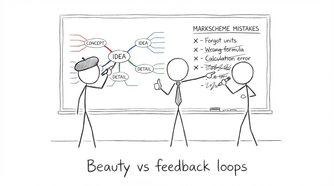 Perfect mind map vs messy “markscheme mistakes” checklist