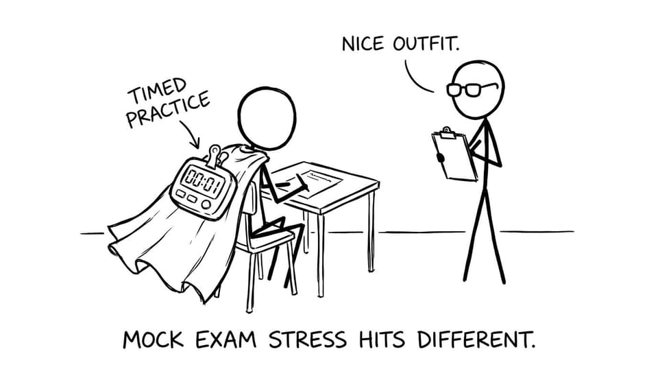 A funny comic about wearing a timer as a cape for timed practice