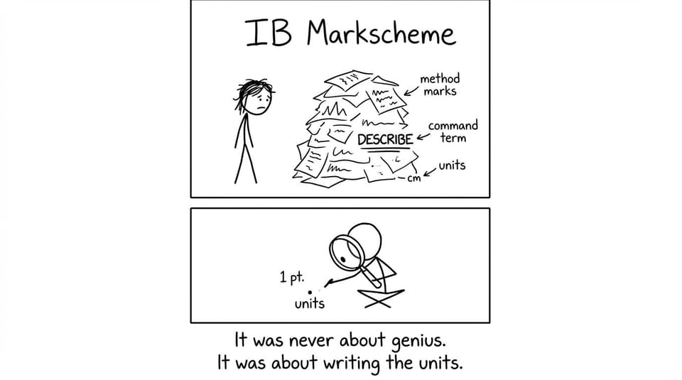 A tiny examiner giving one mark for units