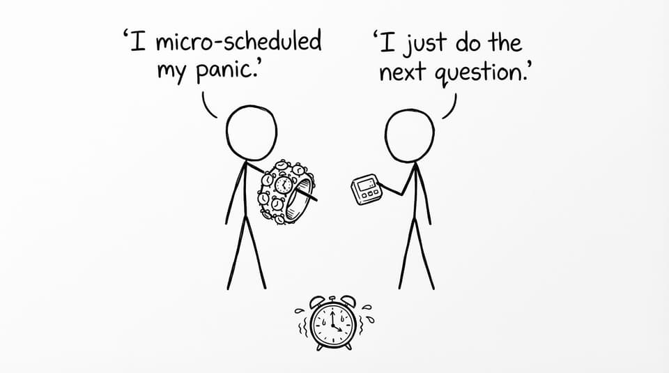 Time management: micro-scheduled panic vs next question