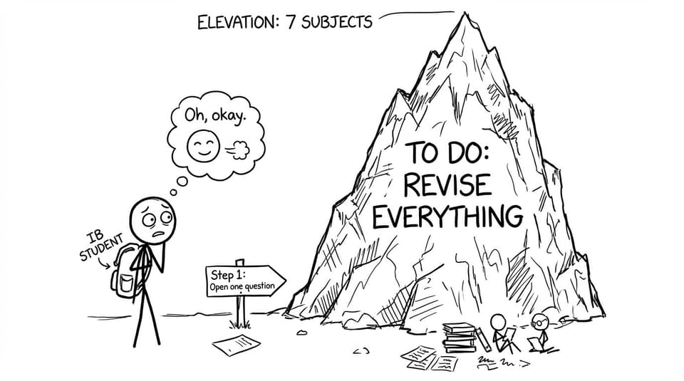 An IB student facing the 'revise everything' mountain