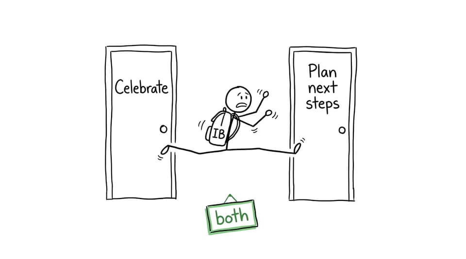 Two doors: Celebrate vs Plan next steps