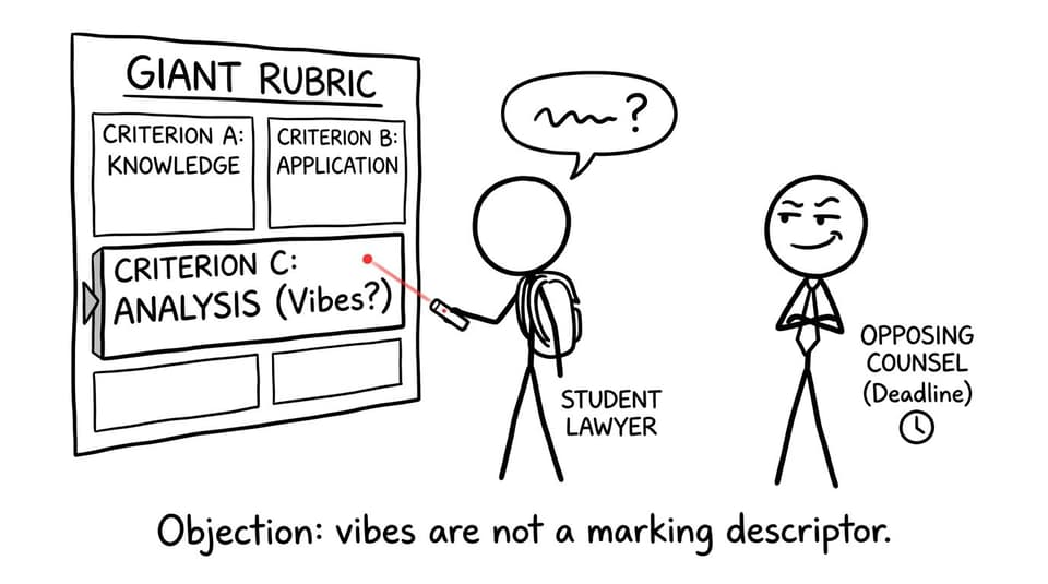 Rubric as courtroom judge