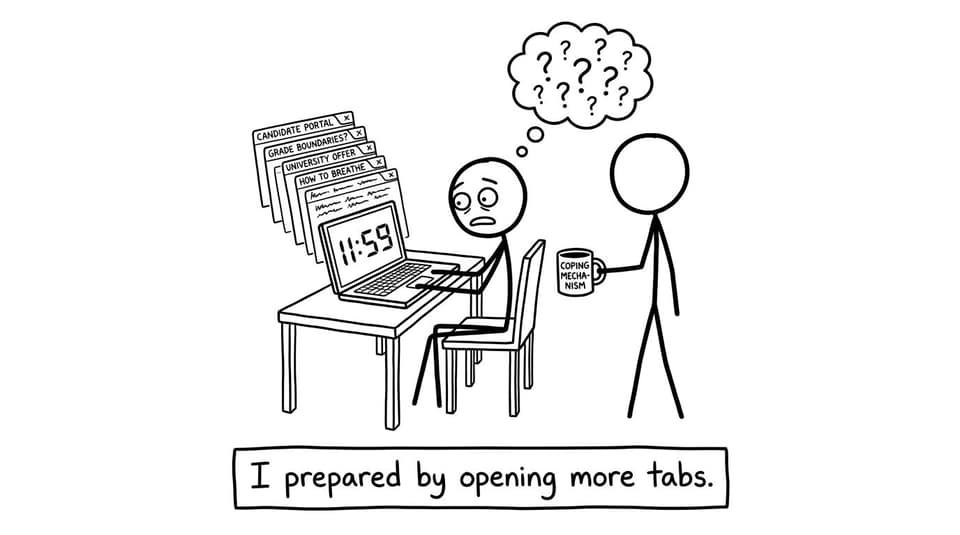Student with too many tabs open the minute before results