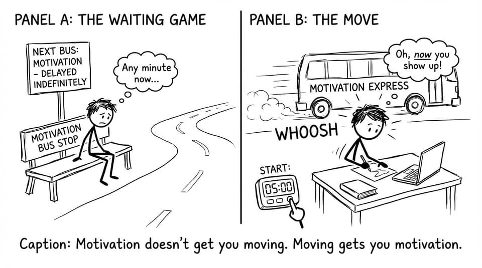 Motivation bus arrives after movement comic