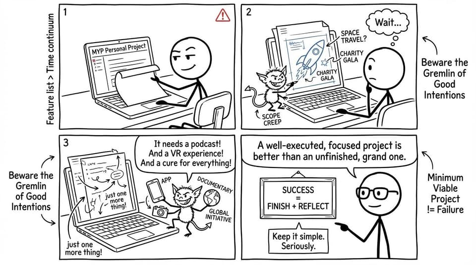Scope creep gremlin vs finishing and reflecting