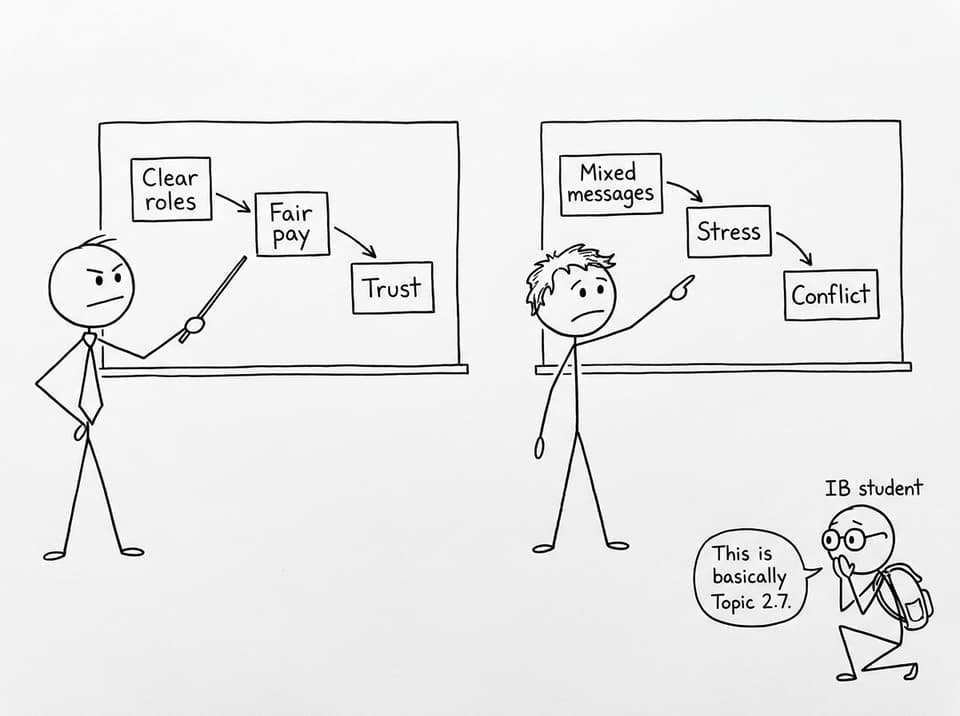 Flowcharts showing trust vs conflict