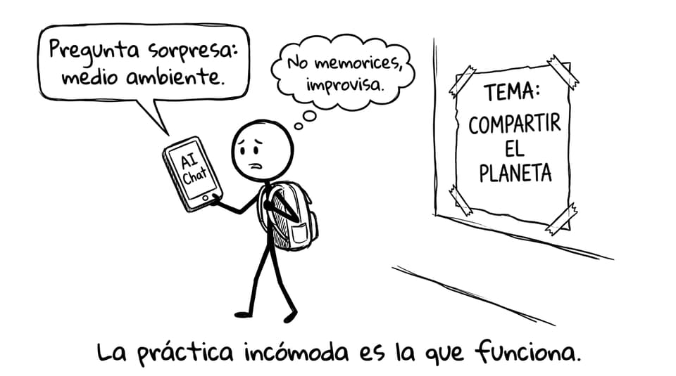 Comic: práctica incómoda con AI Chat