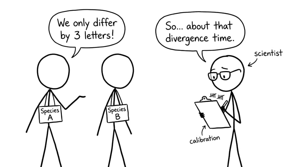 Two species at a reunion while a scientist counts mutations