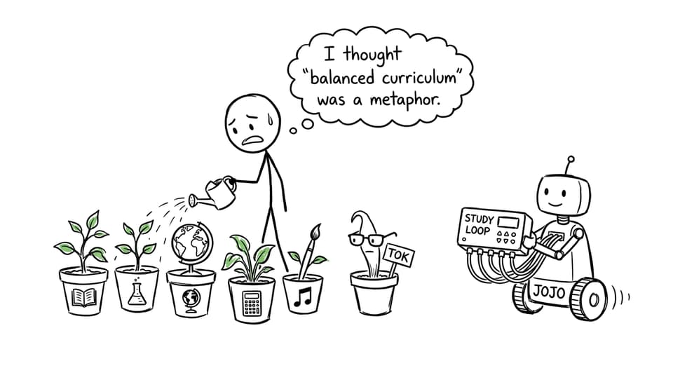 A student discovering the logistical challenge of watering six DP subjects and TOK