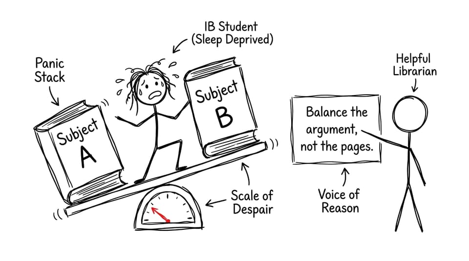 A student balancing two subjects but focusing on argument