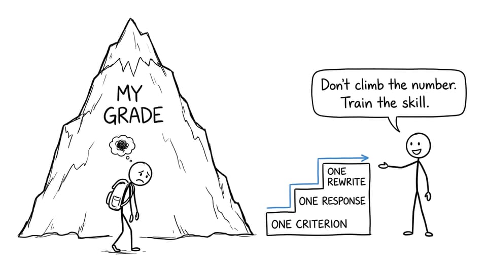 A student discovers that improving one criterion at a time is easier than climbing a mountain called MY GRADE