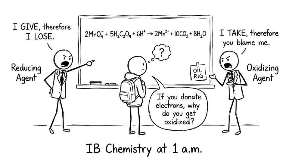IB Chemistry at 1 a.m. redox confusion comic