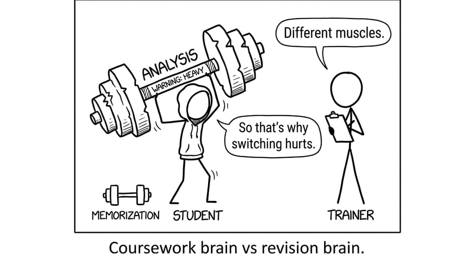 Comic of coursework brain vs revision brain