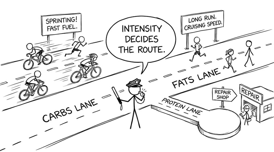 Fuel lanes: carbs, fats, and protein repair shop