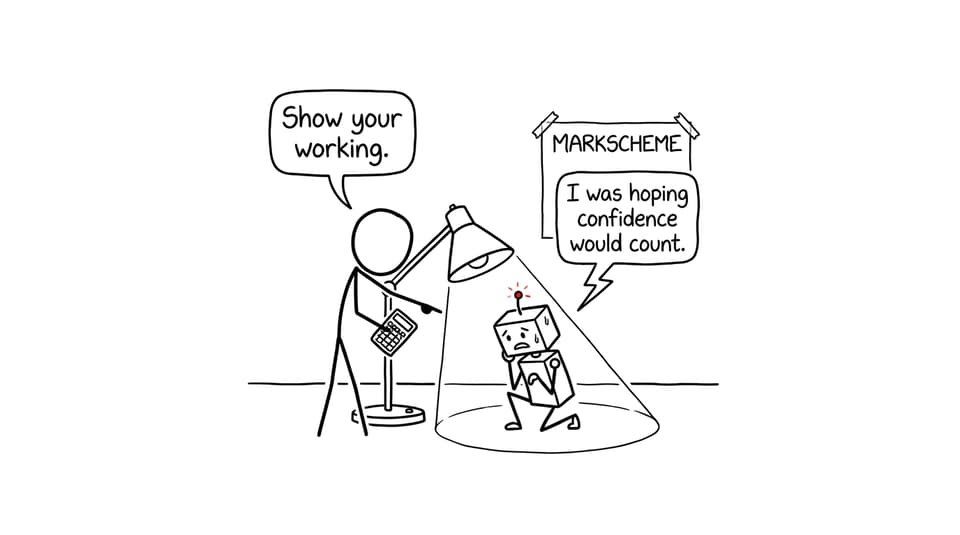 A student asking an AI robot to show its working