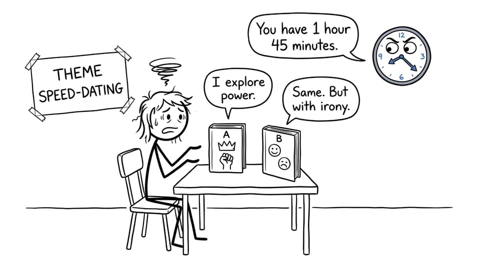 Two literary works meet at theme speed-dating while the exam clock watches