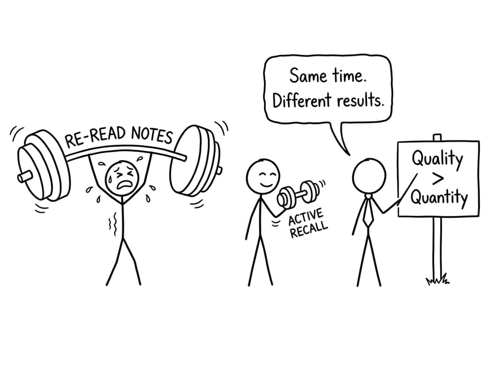 Comic: rereading notes vs active recall
