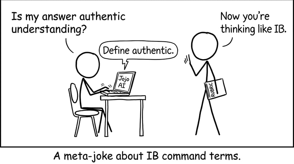 Student asks Jojo AI “Is my answer authentic understanding?” and Jojo replies “Define authentic.”