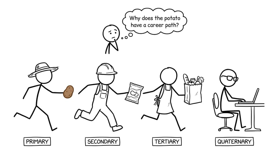 A potato progressing through the four economic sectors