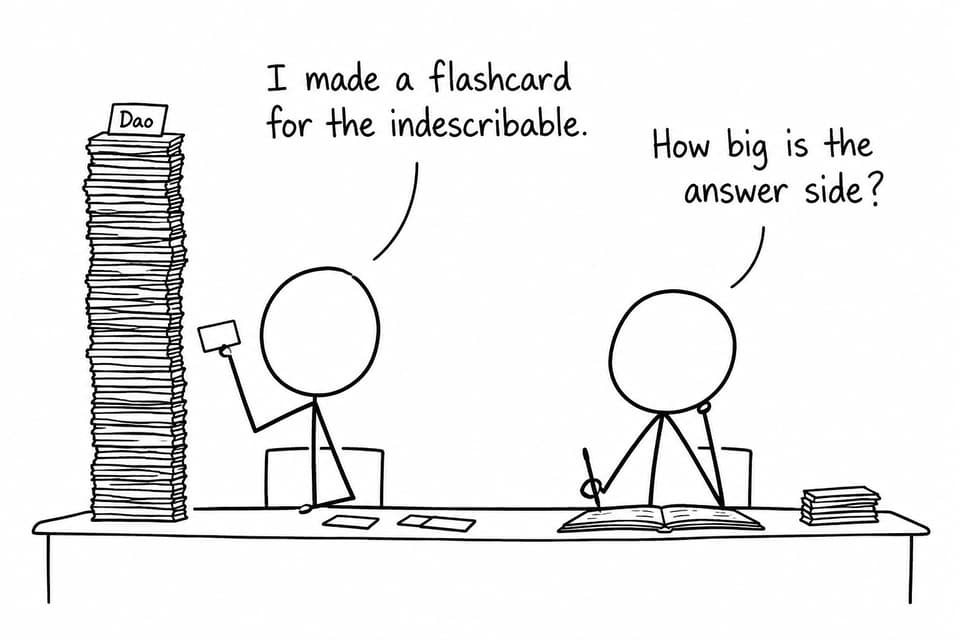 Two students debate how to make a flashcard for the indescribable Dao