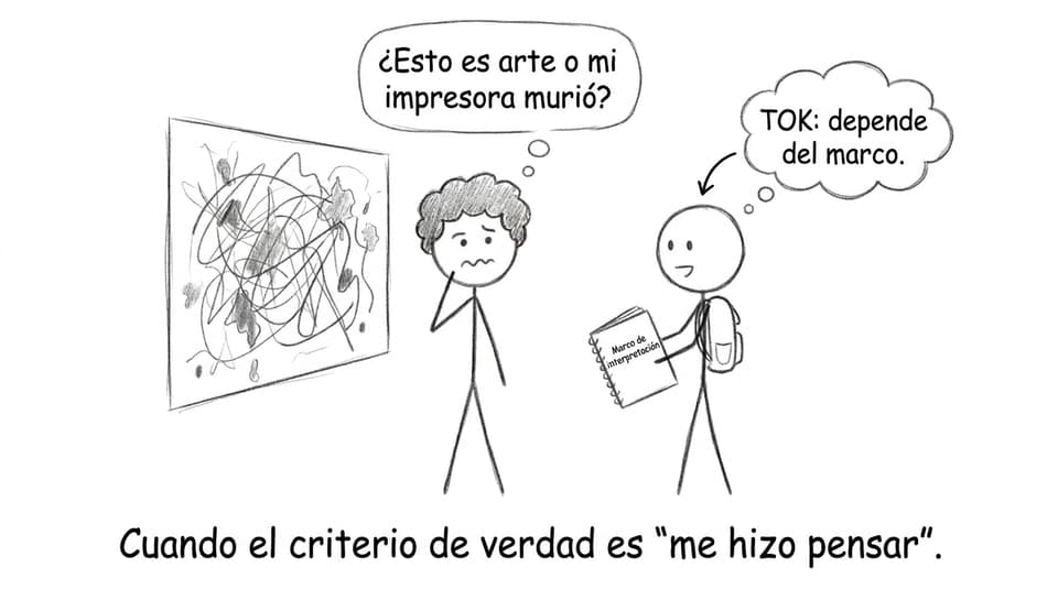 Estudiante frente a arte abstracto en TOK
