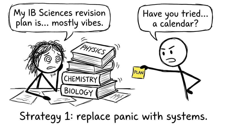 A student tries to revise three sciences with “vibes”