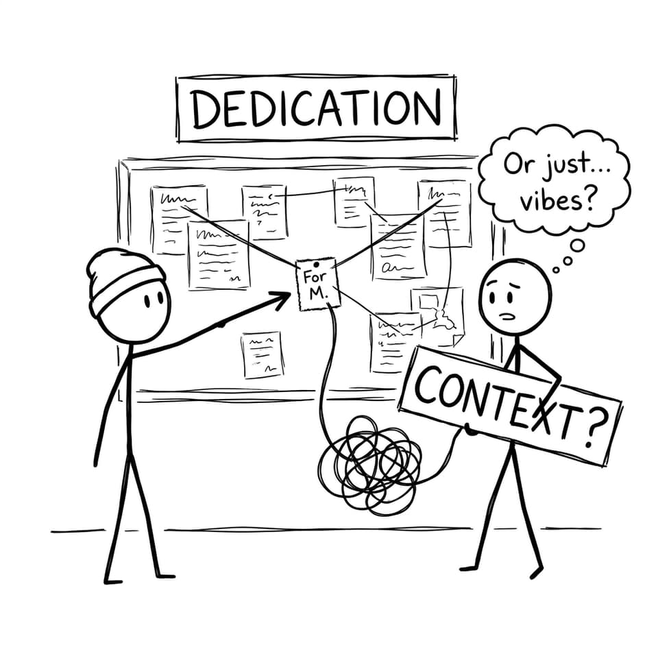 A funny comic about dedications feeling like conspiracy clues