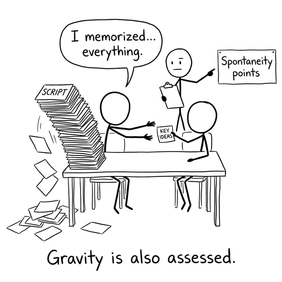 Memorized script vs key ideas comic