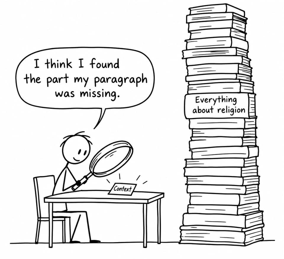 A student discovers that context is the missing element in a religious studies paragraph