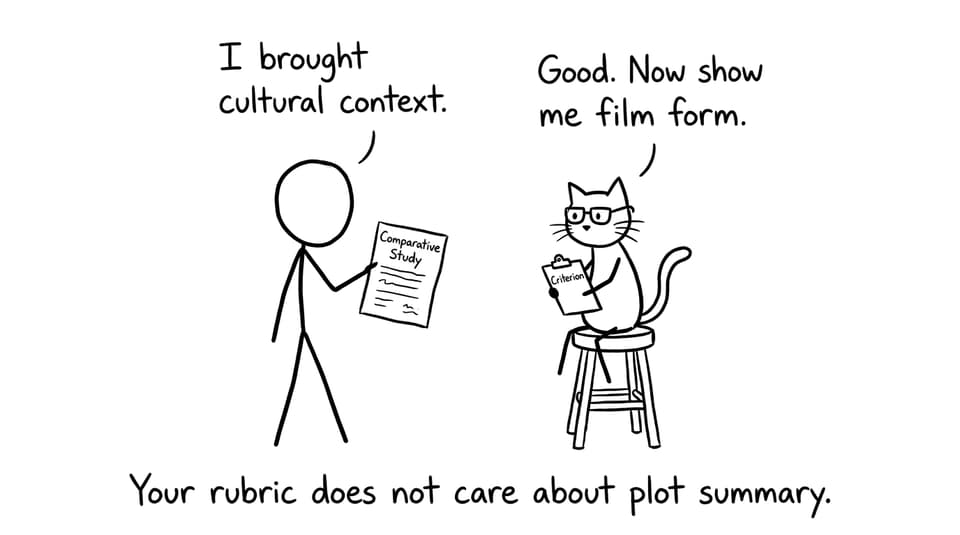 A cat acting like an examiner with a rubric