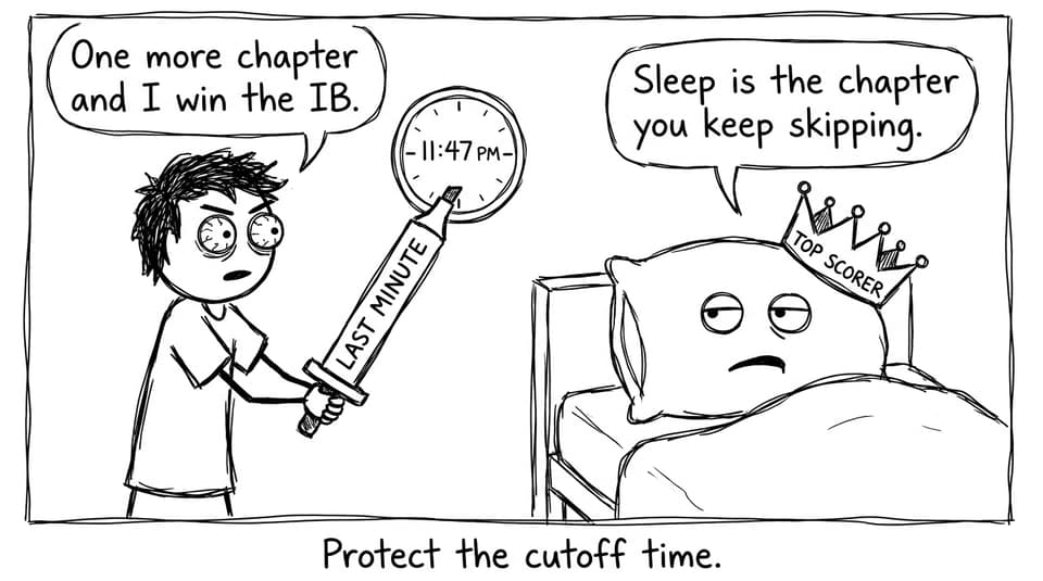 Comic about late-night studying and the pillow as 'Top Scorer'