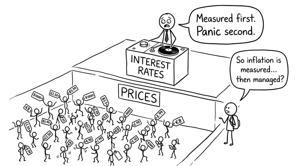 Central bank DJ adjusts interest rates while students watch prices dance