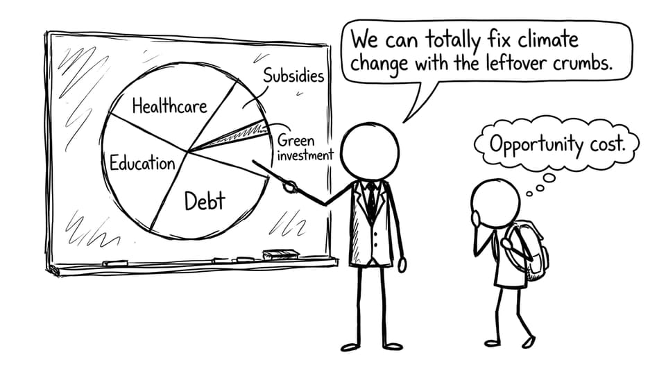 Government budget with tiny green investment slice