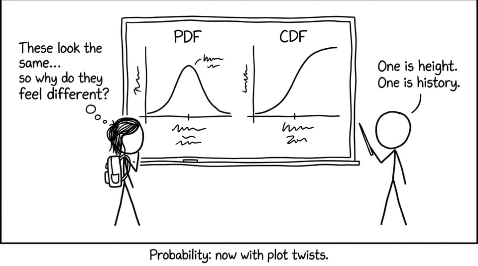 Student staring at PDF vs CDF
