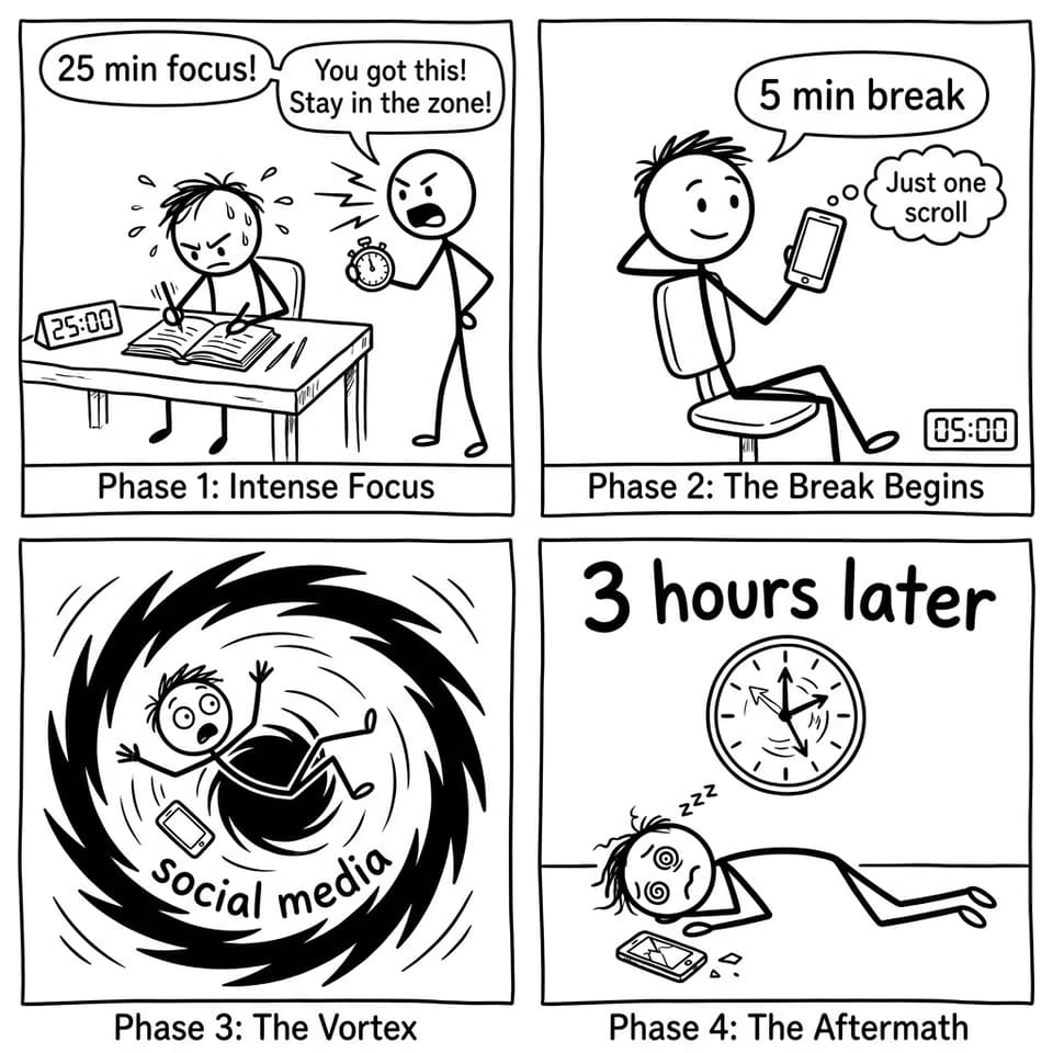 Pomodoro break turns into a social media black hole