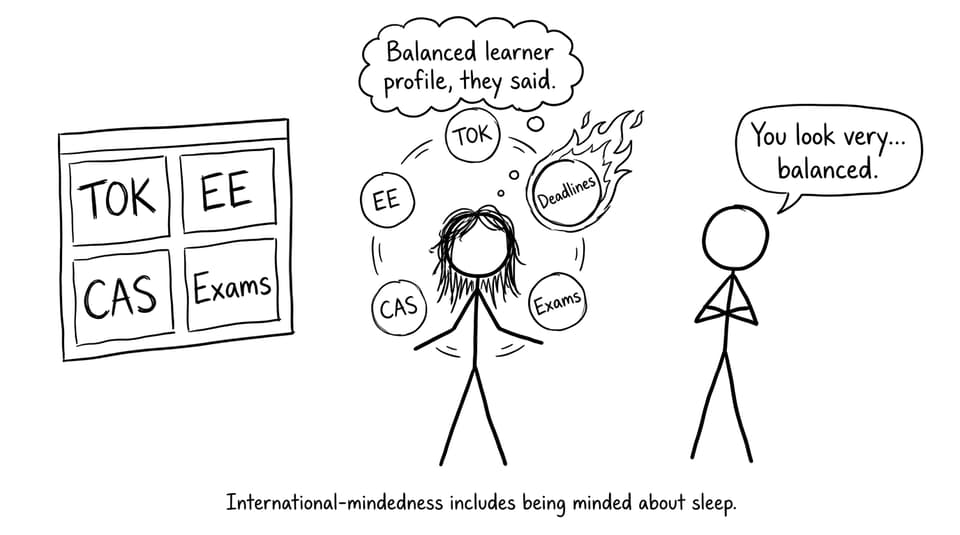 Student juggling TOK, EE, CAS, Exams