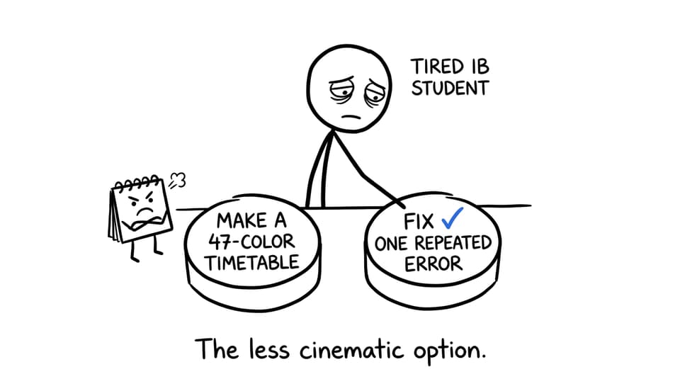 A student reluctantly chooses to fix one repeated error instead of creating an elaborate timetable