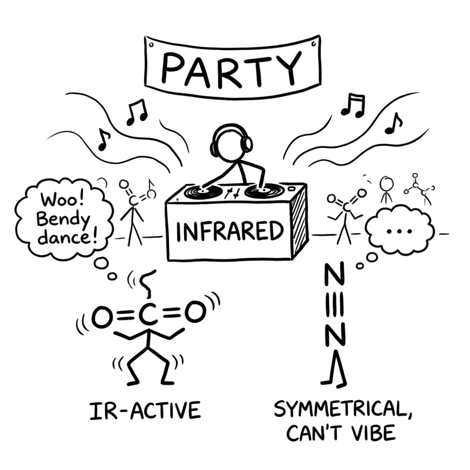CO2 is vibing, N2 is not