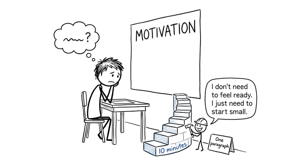 A student builds a small staircase toward motivation