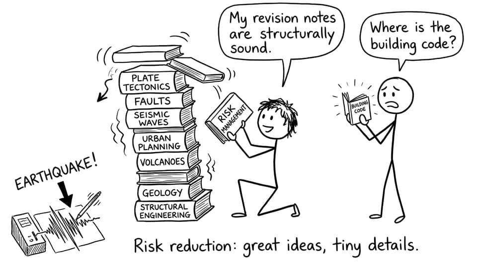 A wobbly tower of textbooks meets the sacred building code