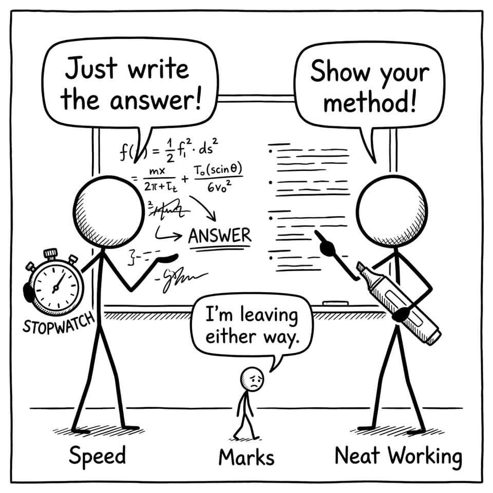 Speed vs neat working arguing while marks walk away