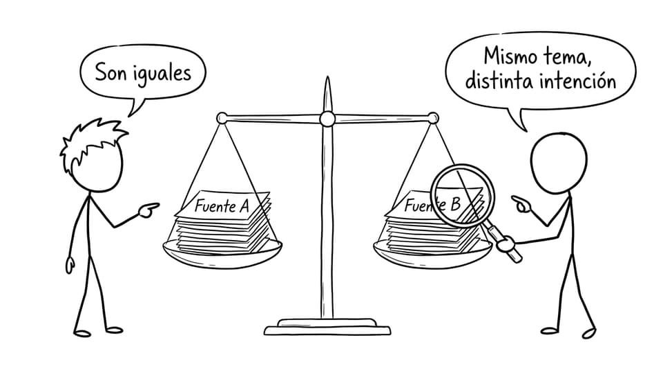 Comparación de fuentes como balanza, chiste de intención