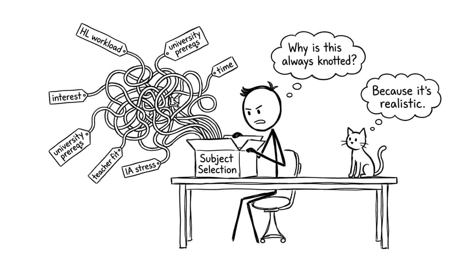 Tangled cables inside a box labeled Subject Selection
