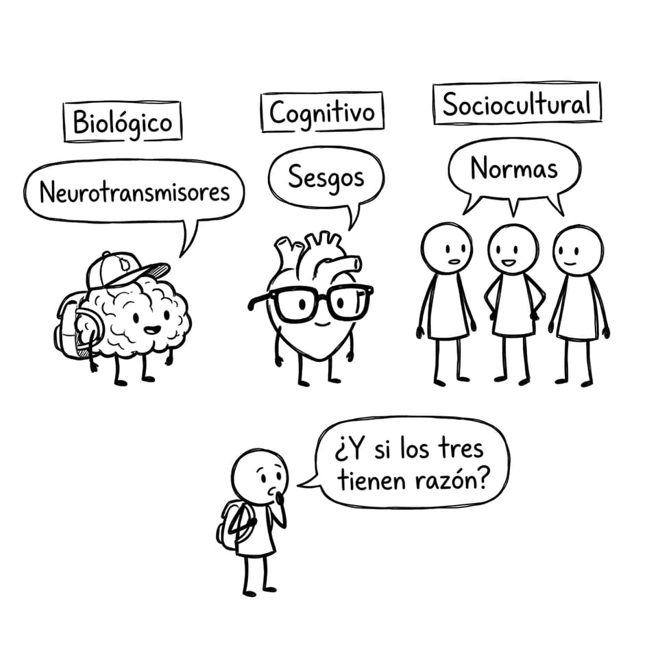 Cerebro, corazón y grupo discutiendo enfoques
