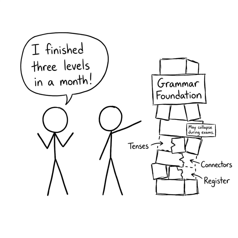 A shaky grammar foundation tower