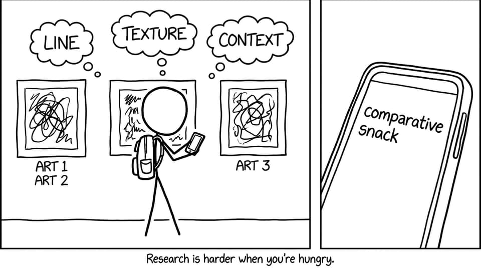 Museum research with “comparative snack” autocorrect joke