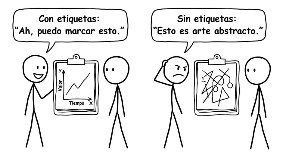 Examinadores comparan un diagrama con y sin etiquetas