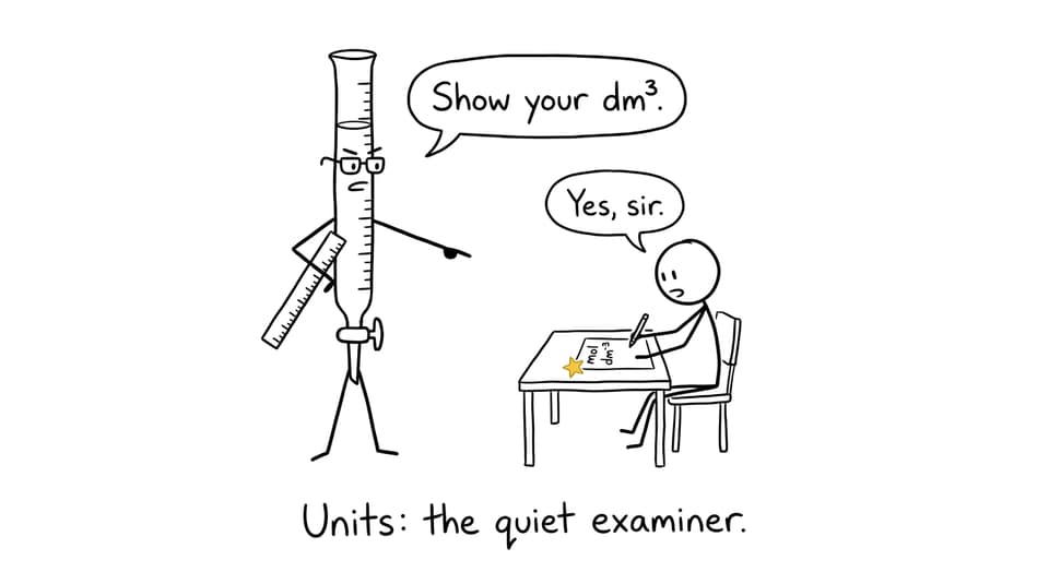 Burette teacher giving a gold star for correct units